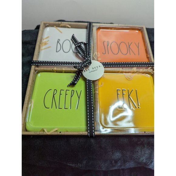 Rae Dunn Halloween Spooky Coaster Set Boo Creepy Spooky Eek - Picture 3 of 3